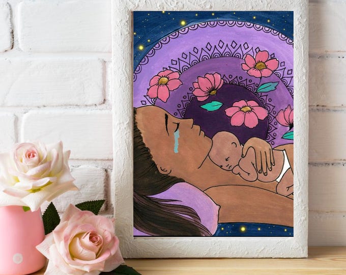 POSTPARTUM  art print-  8.5" x 11" /  birth art/  gift for new mom/ doula gift/ midwife/ gift for mom/ new mom/ pregnancy/ spiritysol