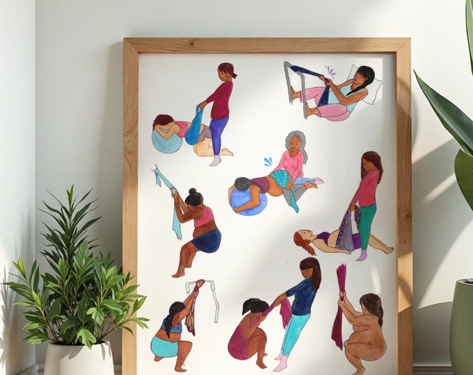 DIGITAL "Rebozo Birth" poster/Birth Art/ Pregnancy Art/ midwife/ doula/ birth positions/ home birth