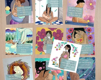 Tarjetas de Afirmación Posparto *digitales*: 10 tarjetas artísticas imprimibles para apoyo posparto