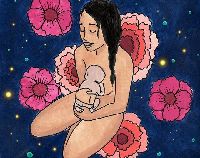STARSHIPS  art print-  8" x 8"  / inspirational art/ birth art/  gift for new mom/ doula gift/ midwife/ gift for mom/ new mom/ pregnancy
