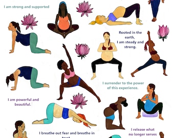 Póster digital de yoga prenatal / Yoga / Doula / Matrona / Parto / Profesora de yoga / Mamá yogui