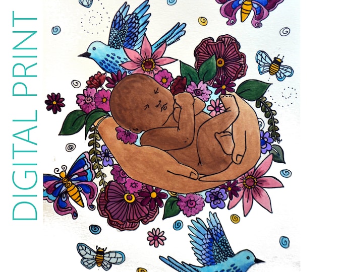 DIGITAL "Rejoice" print/poster /Birth Art/ Pregnancy Art/ midwife/ doula/ gift for new mom