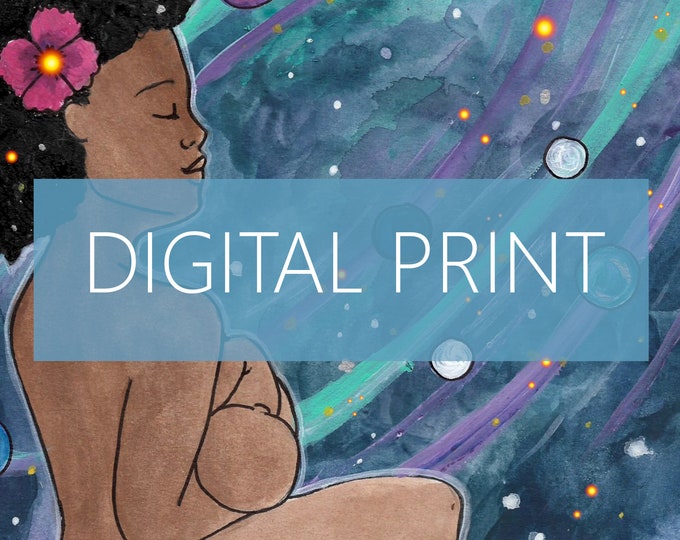 DIGITAL "Galactic" print/poster /Breastfeeding Art/ Breastfeeding/ Black Brastfeeding/ midwife/ doula/ gift for new mom