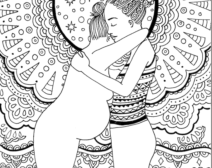 DOULA Coloring page/ birth art coloring sheet/ pregnancy/ doula/ midwife/birth/ homebirth/ divine feminine/ sisterhood/ sisters