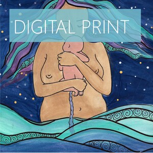 DIGITAL &quot;Depths&quot; print/poster /Birth Art/motherhood/ mama/ midwife/ doula/ gift for new mom