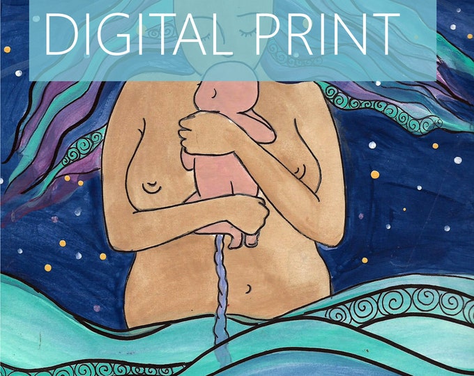 DIGITAL "Depths" print/poster /Birth Art/motherhood/ mama/ midwife/ doula/ gift for new mom