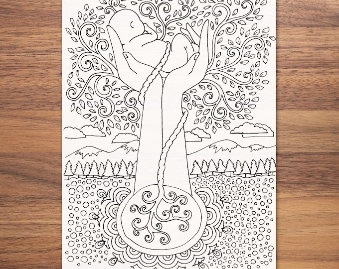 ROOTS Coloring page/ birth art coloring sheet/ placenta/ doula/ midwife/birth/ homebirth