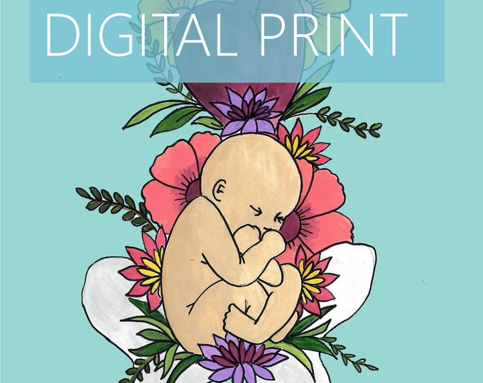 DIGITAL "Breech" print/poster/ Pregnancy Art/ midwife/ doula/ gift for new mom/ birth art