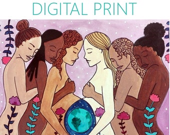 DIGITAL "Sisterhood" impresión / póster / Arte de nacimiento / Arte del embarazo / partera / doula / regalo para la nueva madre