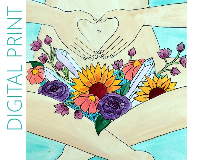 DIGITAL "Womb in Bloom" print/poster /feminist art/ Pregnancy Art/ midwife/ doula/ gift for new mom