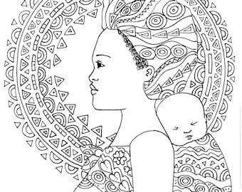 Página para colorear CARRIED / hoja para colorear de arte de nacimiento / arte de lactancia materna / doula / partera