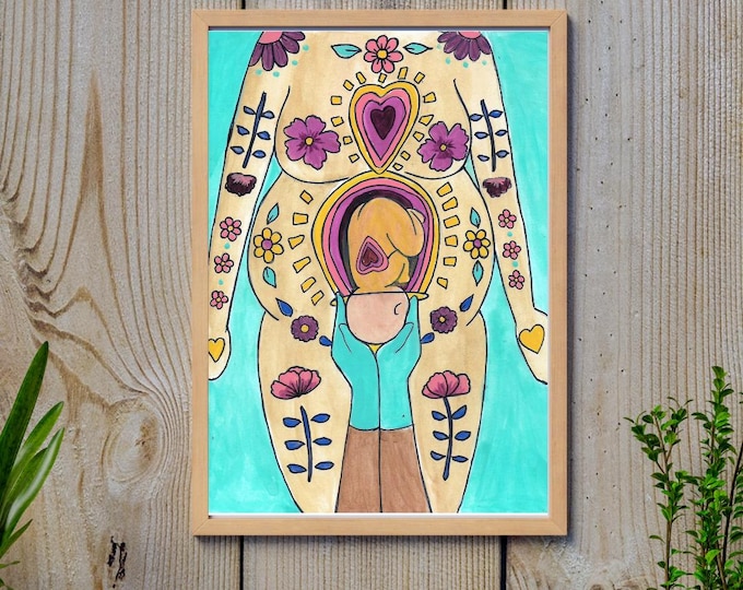 BELLY BIRTH  art print-  8.5" x 11" /  birth art/  gift for new mom/ doula gift/ midwife/ gift for mom/ new mom/ pregnancy/ spiritysol