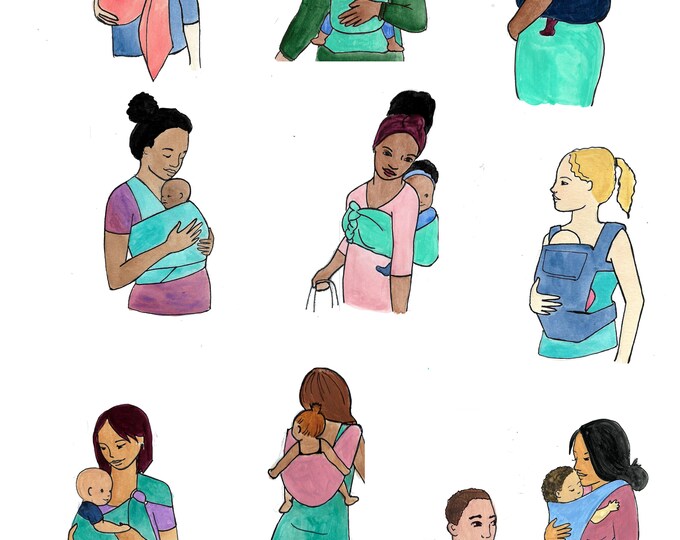 Babywearing Poster- 18" x 24" pregnancy/ birth art/ educational poster/ midwife/ doula/ childbirth/ labor