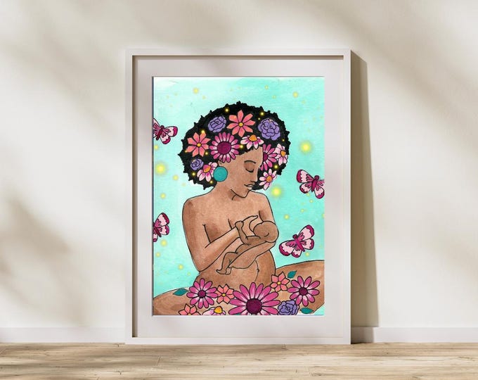 MILK MAGIC art print-  8.5" x 11" / motherhood/ breastfeeding/ breastfeeding art/ black breastfeeding/ spiritysol/ lactation