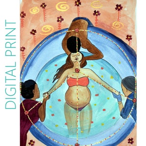 DIGITAL &quot;Peace Sign&quot; print/poster /Birth Art/ Water Birth/ Pregnancy Art/ midwife/ doula/ gift for new mom
