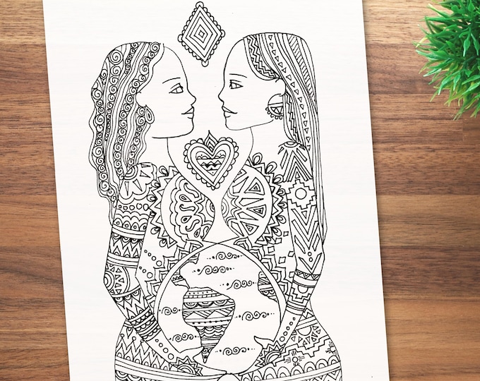 MUNDO Coloring page/ birth art coloring sheet/ pregnancy art/ doula/ midwife/birth/ yoga/ goddess/ divine feminine