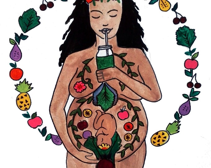 DIGITAL "Green Goddess" print/poster /feminist art/ Pregnancy Art/ midwife/ doula/ gift for new mom