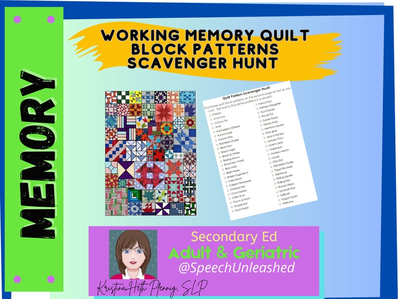 Quilt Game Working Memory Quilt Block Patterns Scavenger Hunt image 1