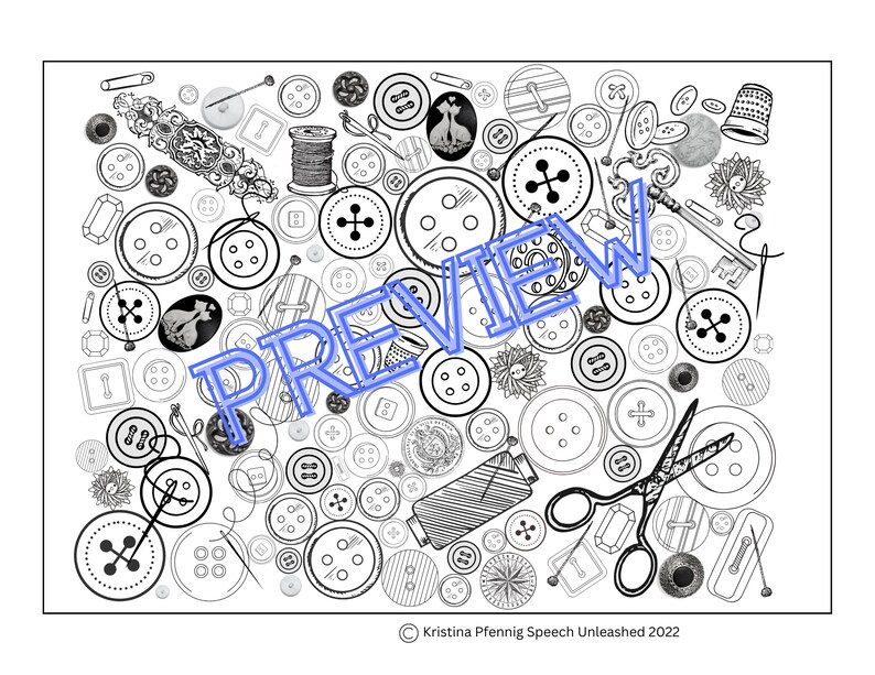 Buttons & Sewing Notions Coloring Page Etsy