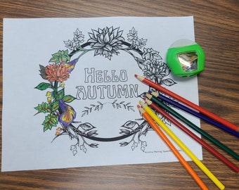 Fall Wreath Coloring Page-Hello Autumn