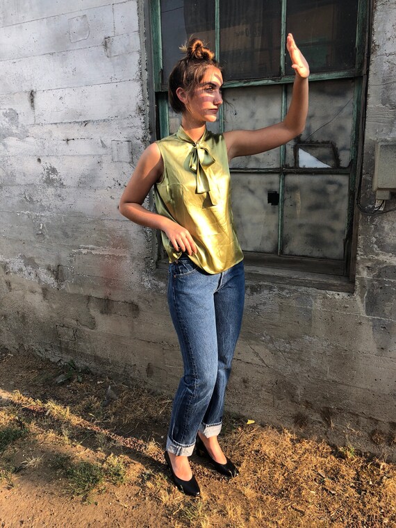Olive Silk Tie Top