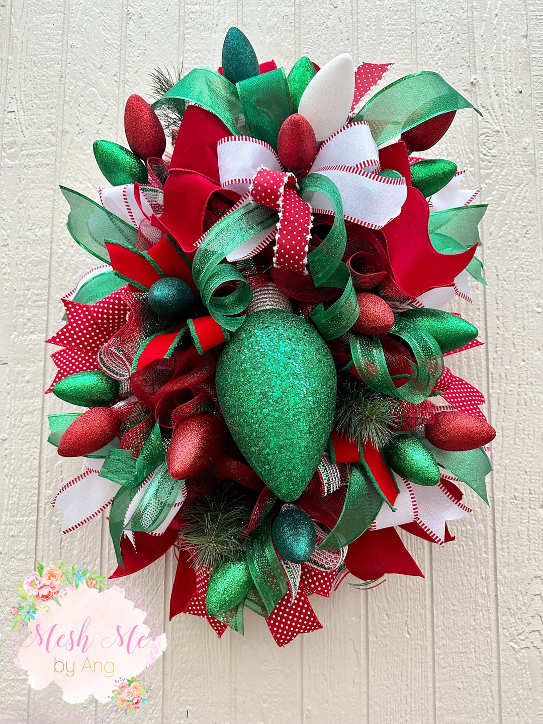 Light Bulb Wreath Whimsical Christmas Wreath Christmas Mesh Etsy