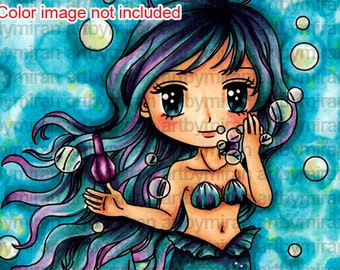 Mermaid Digital Stamp - Marina(#190), Digi Stamp,  Printable Line art for Card and Craft Supply, Fantasy, Coloring Page