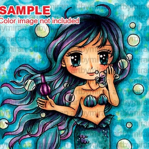 Mermaid Digital Stamp Marina190, Digi Stamp, Printable Line art for Card and Craft Supply, Fantasy, Coloring Page image 1