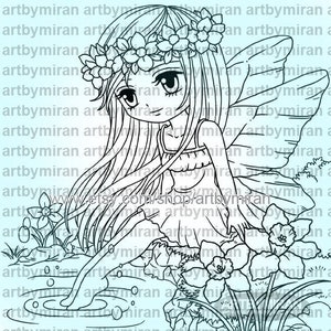 Fairy Digital Stamp Sierra 352, Digi Stamp, Printable Line art for Card and Craft Supply, Fantasy image 1