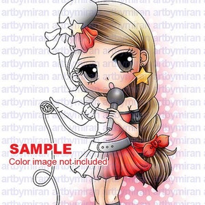 Digital Stamp-Pop Star Suzy119, Digi Stamp, Printable Line art for Card and Craft Supply image 2