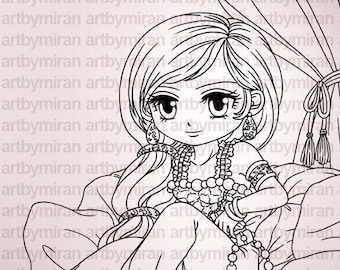 Digital Stamp - Jazmine(#239), Digi Stamp, Coloring Page, Printable Line art for Card and Craft Supply, Fantasy