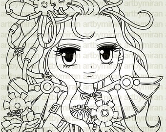 Digital Stamp - Mechanica (#279), Coloring Page, Digi Stamp, Anime, Printable Line art for Card and Craft Supply, Steampunk