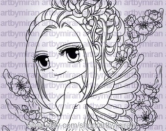 Fairy Digital Stamp - Faylinn (#315), Digi Stamp,  Printable Line art for Card and Craft Supply, Fantasy, Coloring Page