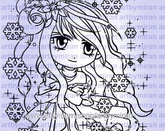 Christmas Digital Stamp - Snowflake Suzanne (#337), Winter Digi Stamp,  Printable Line art for Card and Craft Supply