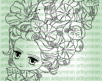 Coloring Page, Digital Stamp - Morning Glory (#299), Digi Stamp, Printable Line art for Card and Craft Supply, Fantasy