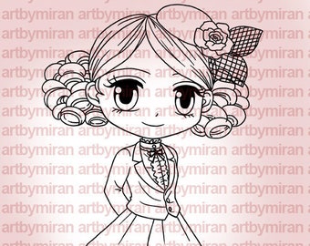 Digitalen Stempel - edel Cheryl(#308) Digi Stempel, Geburtstag, bedruckbar, sofortiger Download, süße Mädchen Anime