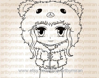 Digital Stamp - Beary Sweet (#268), Christmas Digi Stamp,  Printable Line art for Card and Craft Supply