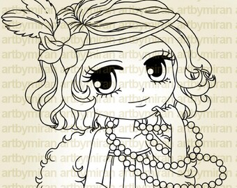 Flapper Digital Stamp - Coco (#280), Digi Stamp, Anime  Printable Line art for Card and Craft Supply