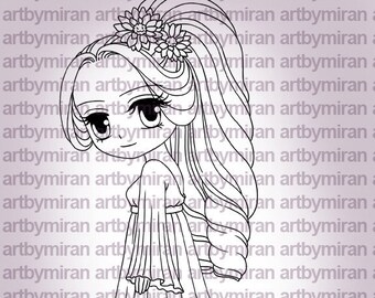 Digital Stamp - Olivia(#154), Digi Stamp,  Printable Line art for Card and Craft Supply