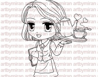 Digital Stamp - Love in a Cup(#152), Digi Stamp, Printable Line art for Card and Craft Supply, Love, Valentine's