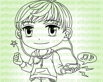 Digital Stamp - Jammin Jayden (ABM003), Digi Stamp,  Printable Line art for Card and Craft Supply, Birthday, Boy