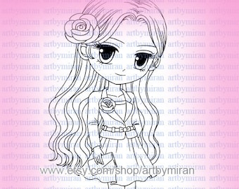 Digital Stamp-Girl Friday, Digi Stamp,  Printable Line art for Card and Craft Supply, Art by Mi Ran Jung