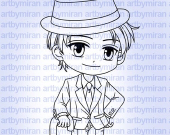 Digital Stamp - Gentleman George (ABM001), Digi Stamp,  Printable Line art for Card and Craft Supply, Birthday, Boy