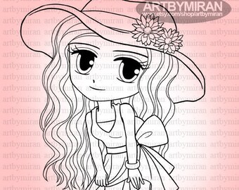 Instant Download Cute Digi Stamp-Fashionista, Digital Stamp,  Printable Line art for Card and Craft Supply, Art by Mi Ran Jung