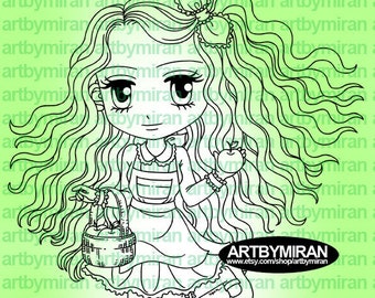 Digital Stamp - Miss Apple(#143), Digi Stamp,  Printable Line art for Card and Craft Supply