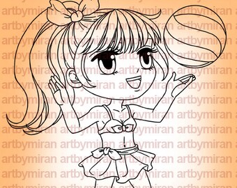 Digital Stamp - Volleyball Sandy (#302), Digi Stamp,  Printable Line art for Card and Craft Supply