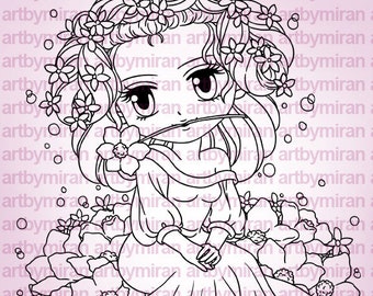 Digital Stamp - Azalea(#240), Digi Stamp, Anime, Coloring Page, Printable Line art for Card and Craft Supply