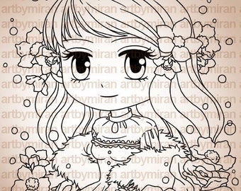 Digital Stamp - Flower Diva Adoncia(#249), Anime, Digi Stamp, Coloring Page, Birthday, Girl, Anime