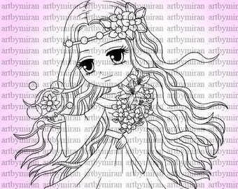 Digital Stamp-Blossom Breeze(#69), Digi Stamp,  Printable Line art for Card and Craft Supply, Fantasy