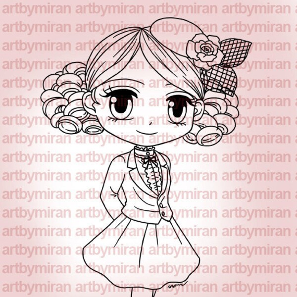 Digital Stamp - Classy Cheryl(#308), Digi Stamp, Birthday, Printable, Instant Download, Cute Girl, Anime